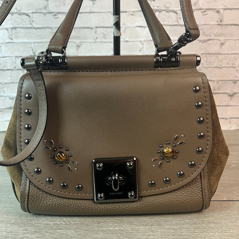 COACH Western Rivet Drifter Handle Glove Tanned Leather 57659 Brown SUEDE